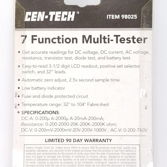 Cen Tech 7 Function Multi Tester Meter LCD Readout - Picture 4 of 5
